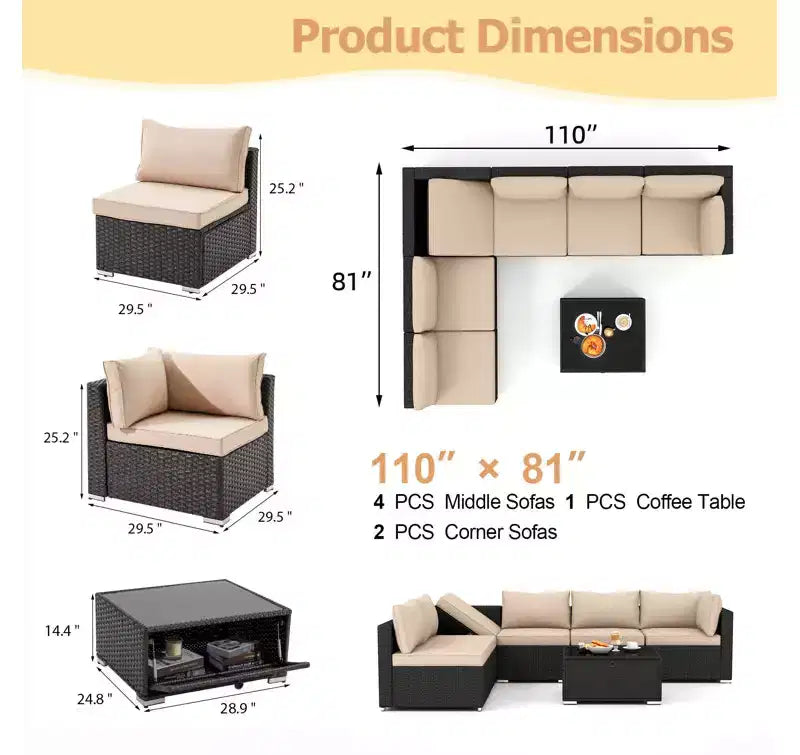Ensemble de Patio Extérieur EROMMY 7 Pièces avec Coussins