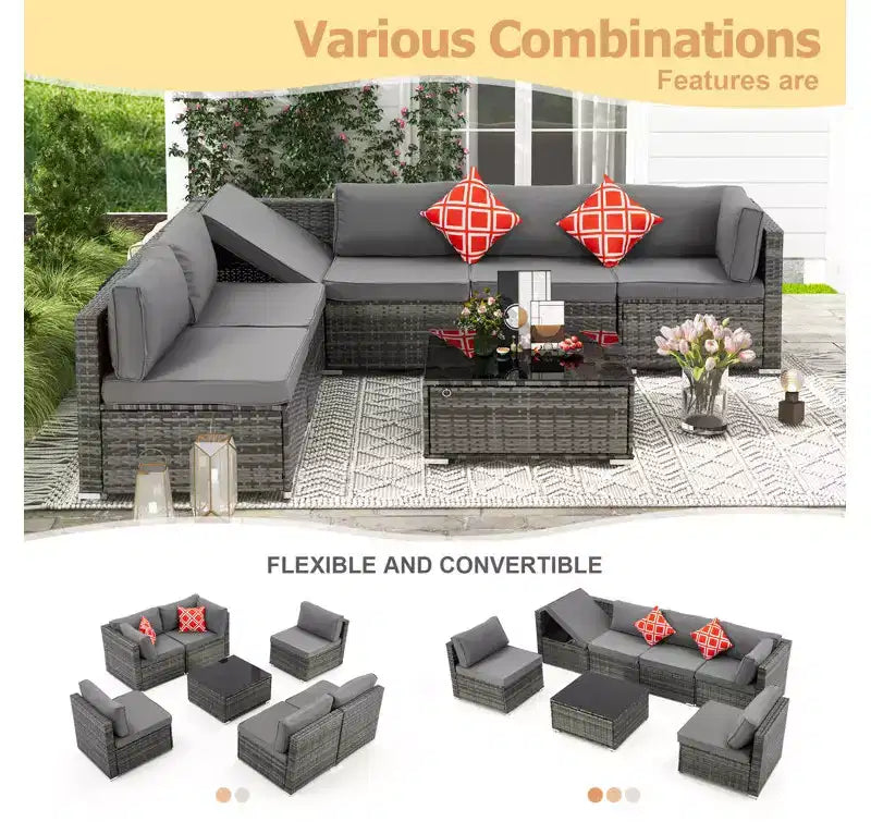 Ensemble de Patio Extérieur EROMMY 7 Pièces avec Coussins