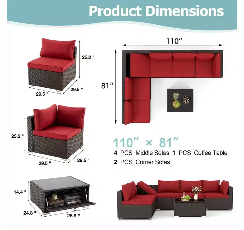 Ensemble de Patio Extérieur EROMMY 7 Pièces avec Coussins