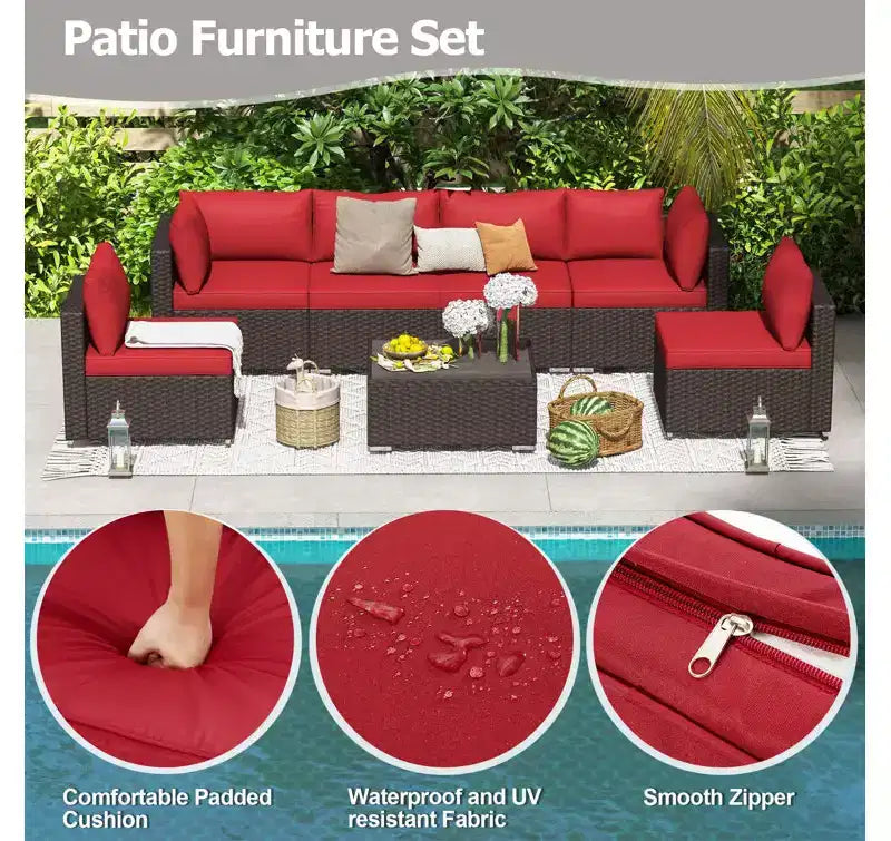 Ensemble de Patio Extérieur EROMMY 7 Pièces avec Coussins