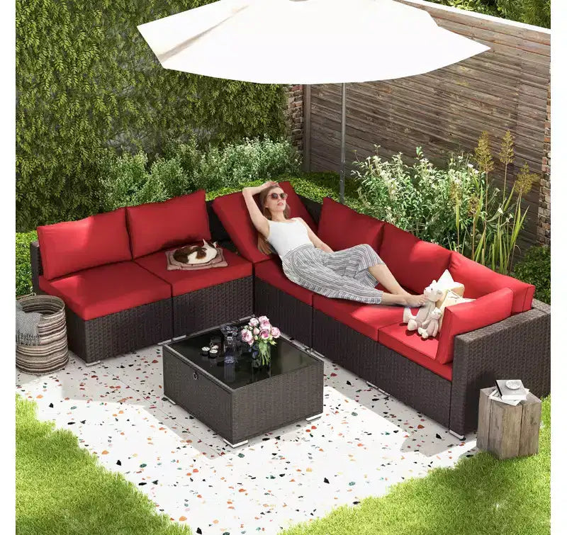 Ensemble de Patio Extérieur EROMMY 7 Pièces avec Coussins