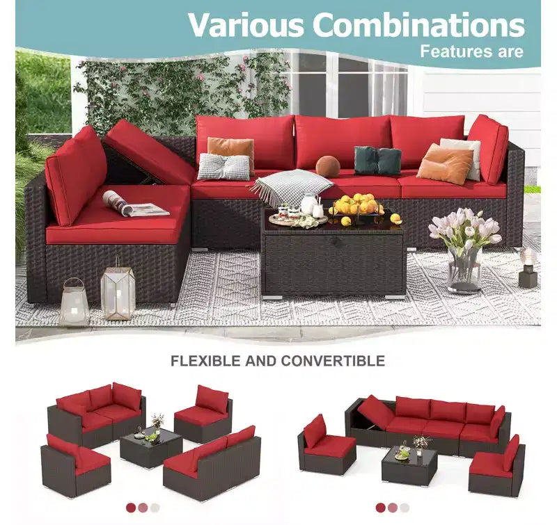 Ensemble de Patio Extérieur EROMMY 7 Pièces avec Coussins