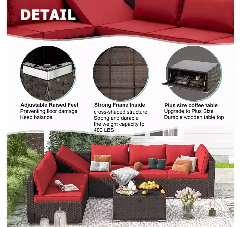 Ensemble de Patio Extérieur EROMMY 7 Pièces avec Coussins