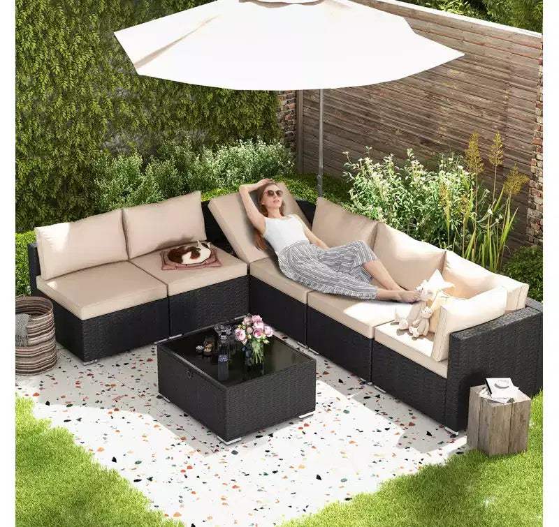 Ensemble de Patio Extérieur EROMMY 7 Pièces avec Coussins