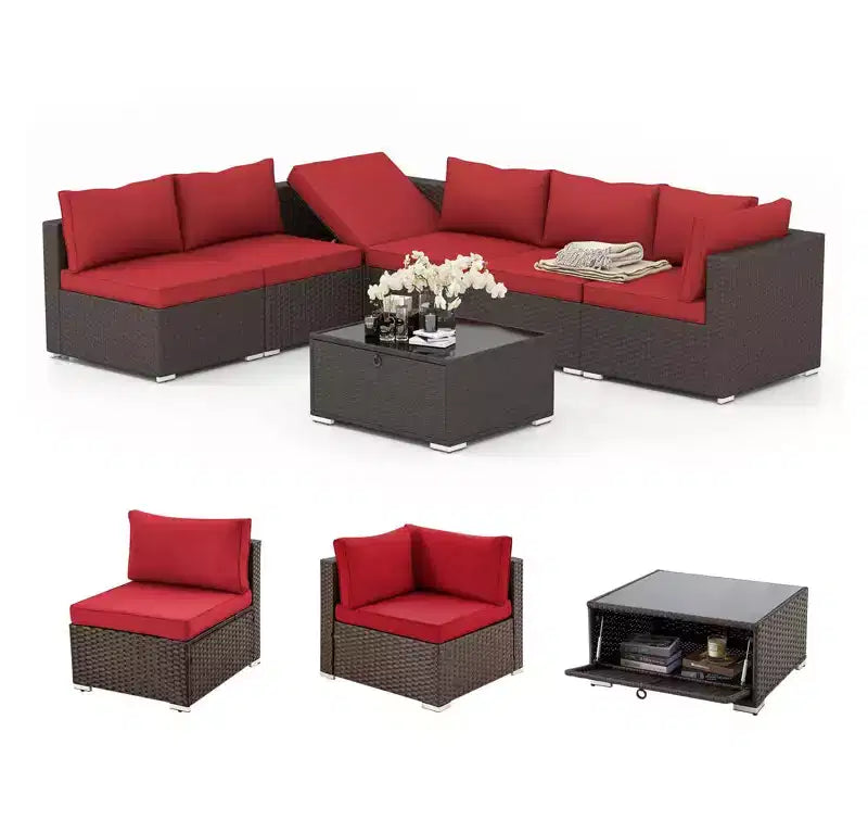 Ensemble de Patio Extérieur EROMMY 7 Pièces avec Coussins