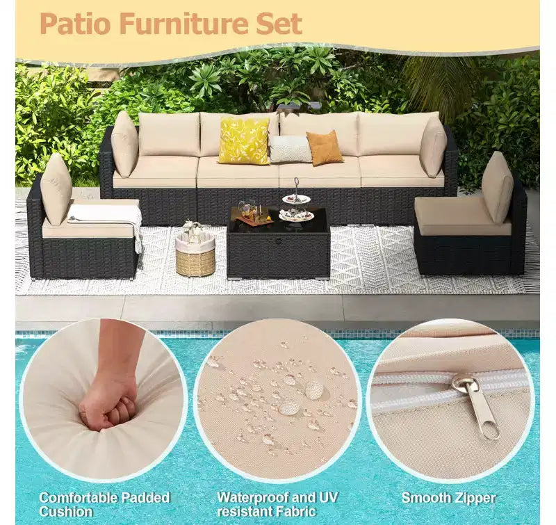 Ensemble de Patio Extérieur EROMMY 7 Pièces avec Coussins