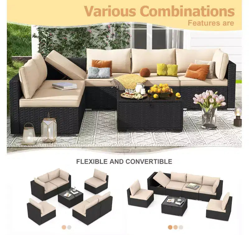 Ensemble de Patio Extérieur EROMMY 7 Pièces avec Coussins