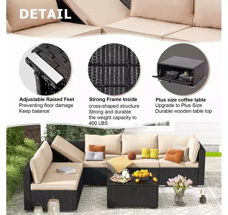 Ensemble de Patio Extérieur EROMMY 7 Pièces avec Coussins