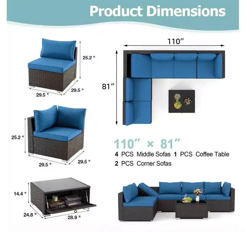Ensemble de Patio Extérieur EROMMY 7 Pièces avec Coussins
