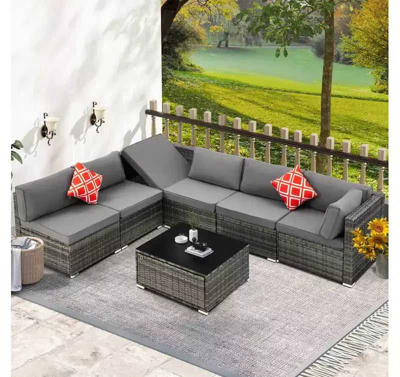 Ensemble de Patio Extérieur EROMMY 7 Pièces avec Coussins