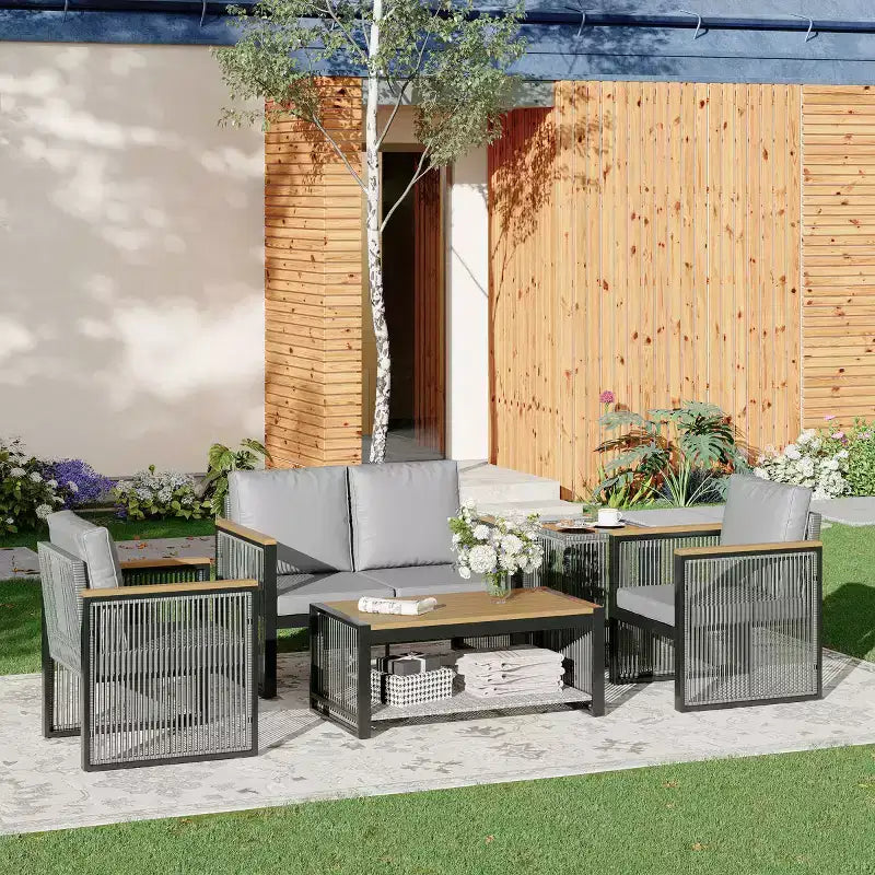 Ensemble de meubles de jardin EROMMY 5 pièces – Salon de jardin moderne avec table basse