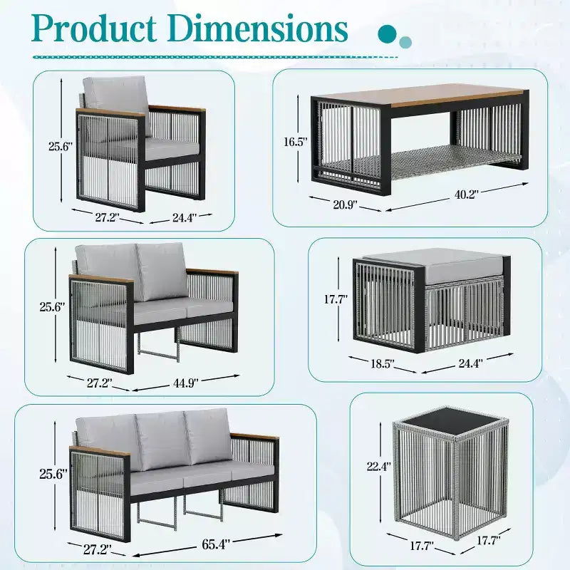 Ensemble de meubles de jardin EROMMY 5 pièces – Salon de jardin moderne avec table basse
