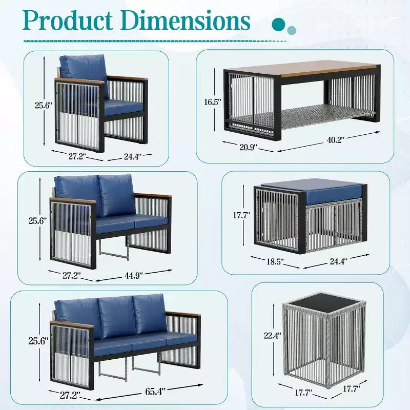 Ensemble de meubles de jardin EROMMY 5 pièces – Salon de jardin moderne avec table basse