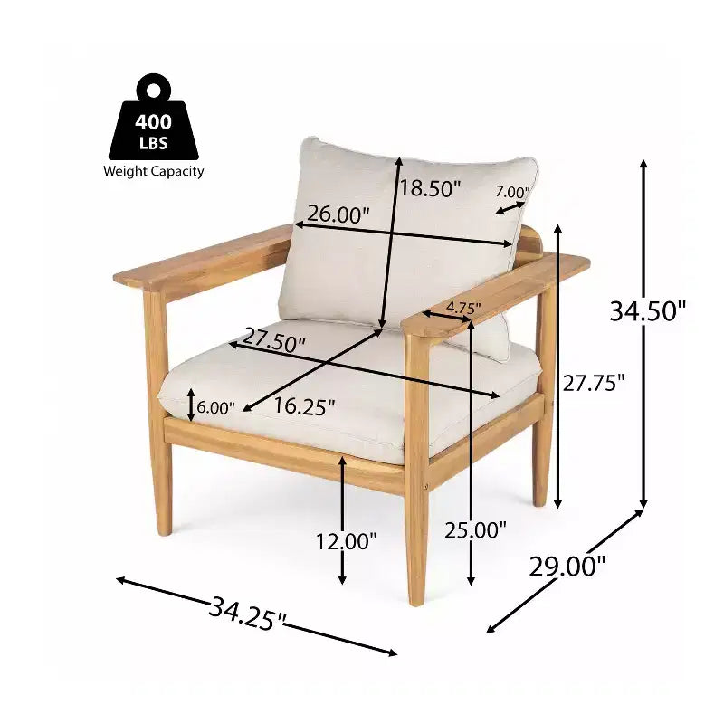 Christopher Knight Home Kate Ensemble Fauteuil et Ottoman de Patio en Bois d'Acacia avec Coussins Résistants à l'Eau