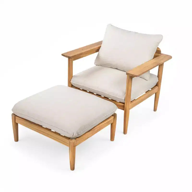 Christopher Knight Home Kate Ensemble Fauteuil et Ottoman de Patio en Bois d'Acacia avec Coussins Résistants à l'Eau