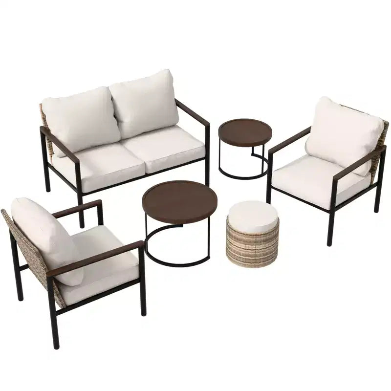 EAGLE PEAK Collection de 6 meubles d'extérieur modernes Sunset Dune, en osier avec grain de bois pour patio