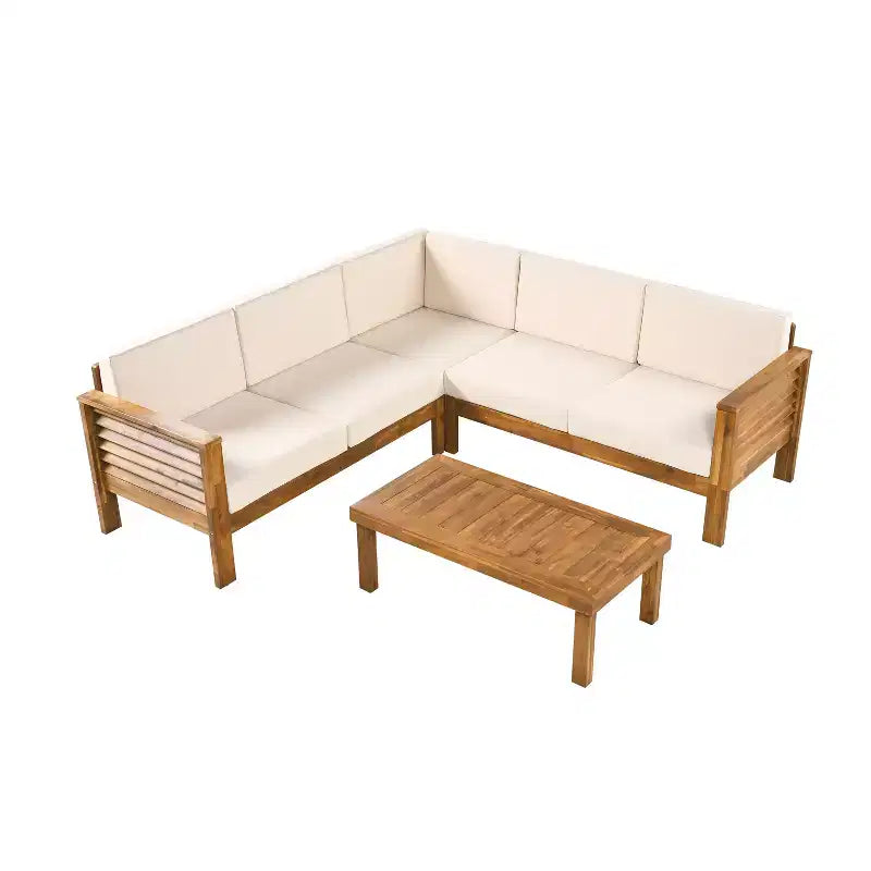 Christopher Knight Home Percy Canapé d'angle d'extérieur 5 places en bois d'acacia avec table basse