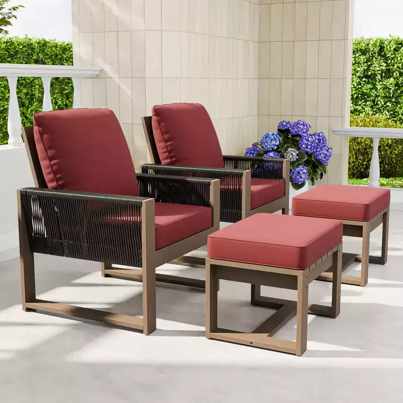 EAGLE PEAK Ensemble de 4 meubles de jardin en cèdre naturel, petit salon de balcon en bois véritable avec poufs