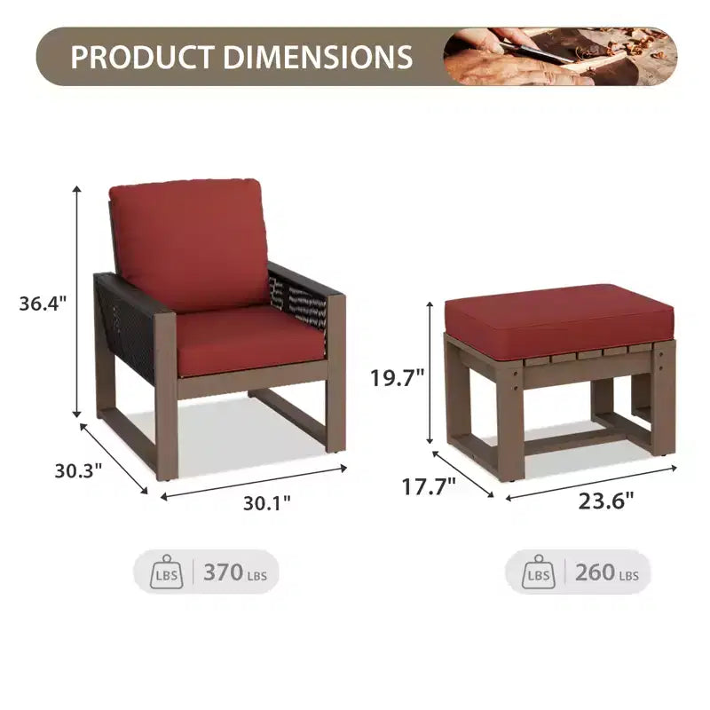 EAGLE PEAK Ensemble de 4 meubles de jardin en cèdre naturel, petit salon de balcon en bois véritable avec poufs