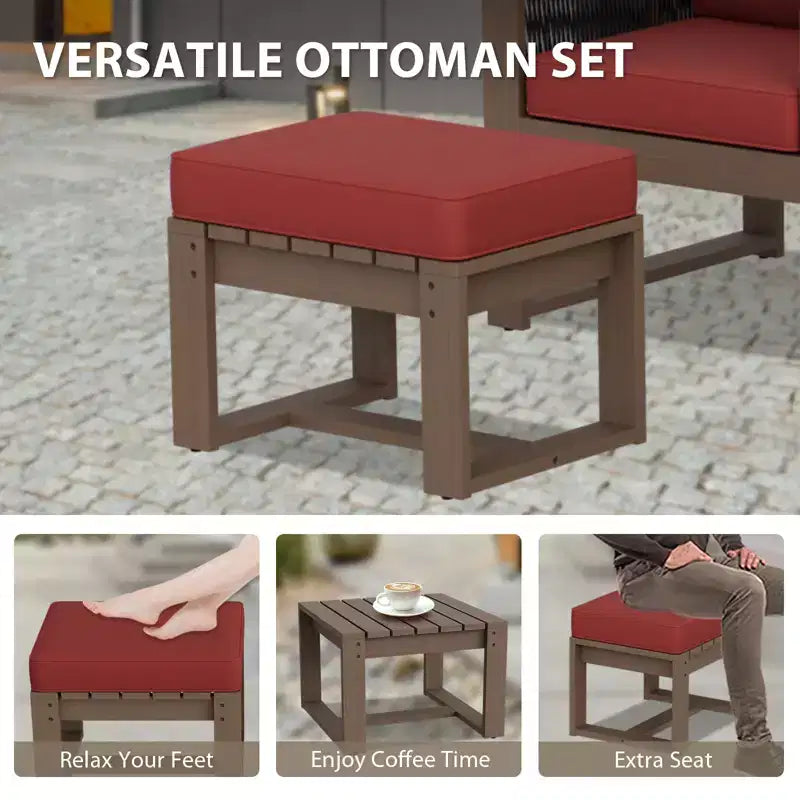 EAGLE PEAK Ensemble de 4 meubles de jardin en cèdre naturel, petit salon de balcon en bois véritable avec poufs