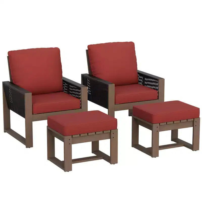 EAGLE PEAK Ensemble de 4 meubles de jardin en cèdre naturel, petit salon de balcon en bois véritable avec poufs