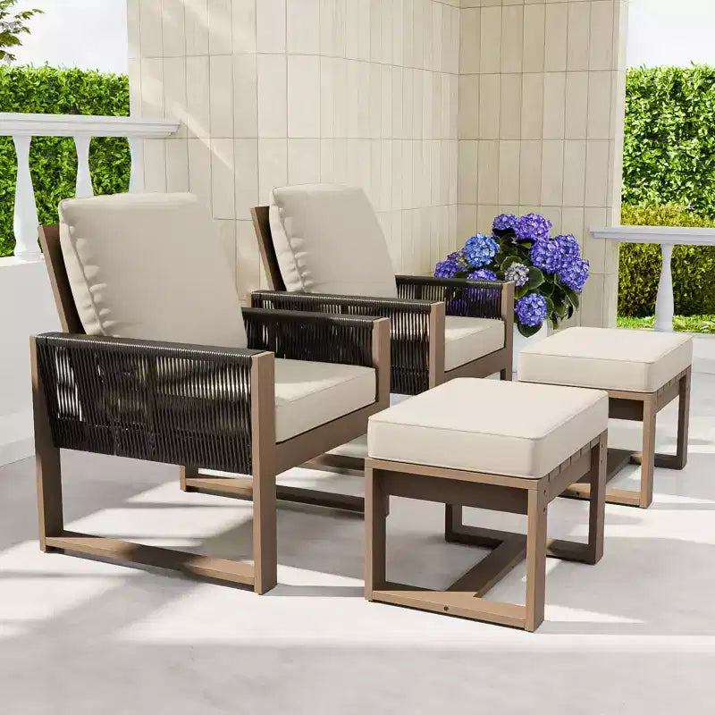 EAGLE PEAK Ensemble de 4 meubles de jardin en cèdre naturel, petit salon de balcon en bois véritable avec poufs