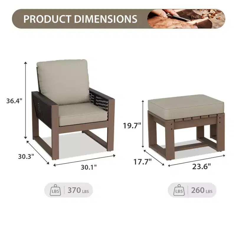 EAGLE PEAK Ensemble de 4 meubles de jardin en cèdre naturel, petit salon de balcon en bois véritable avec poufs