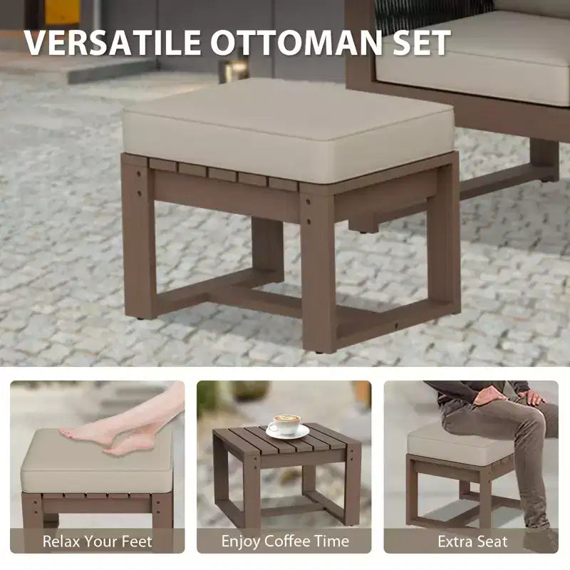 EAGLE PEAK Ensemble de 4 meubles de jardin en cèdre naturel, petit salon de balcon en bois véritable avec poufs