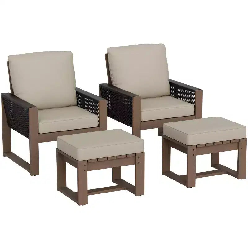 EAGLE PEAK Ensemble de 4 meubles de jardin en cèdre naturel, petit salon de balcon en bois véritable avec poufs