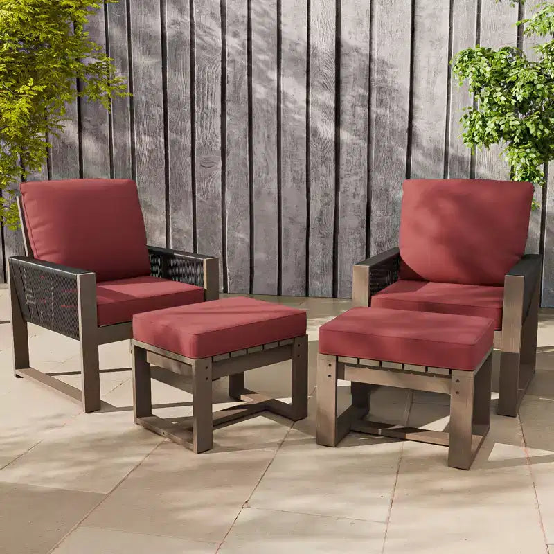 EAGLE PEAK Ensemble de 4 meubles de jardin en cèdre naturel, petit salon de balcon en bois véritable avec poufs