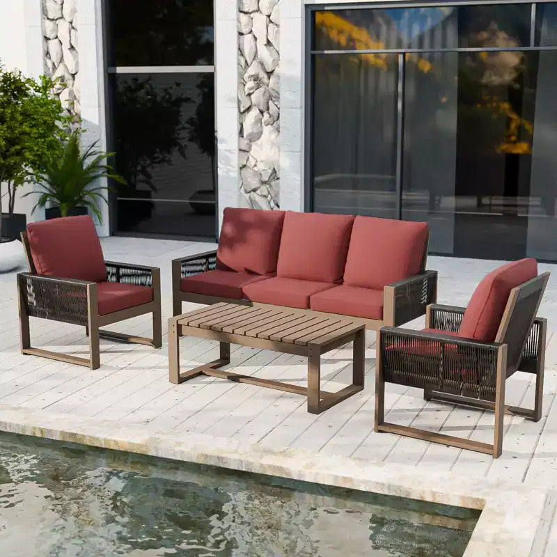 EAGLE PEAK Ensemble de mobilier de jardin 4 pièces en cèdre naturel, salon de jardin d'extérieur avec table basse