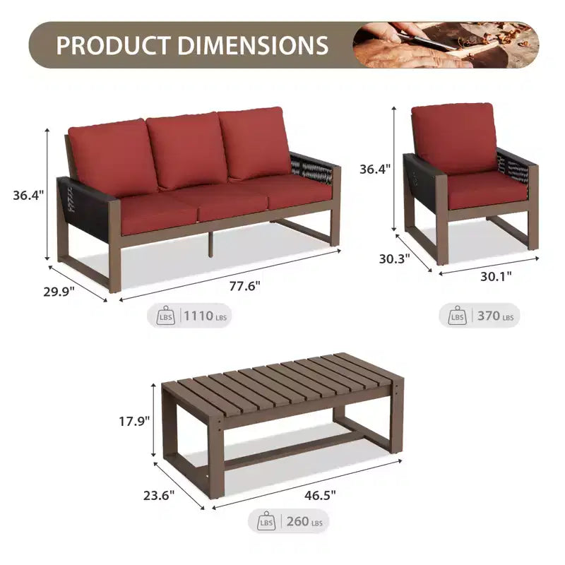 EAGLE PEAK Ensemble de mobilier de jardin 4 pièces en cèdre naturel, salon de jardin d'extérieur avec table basse