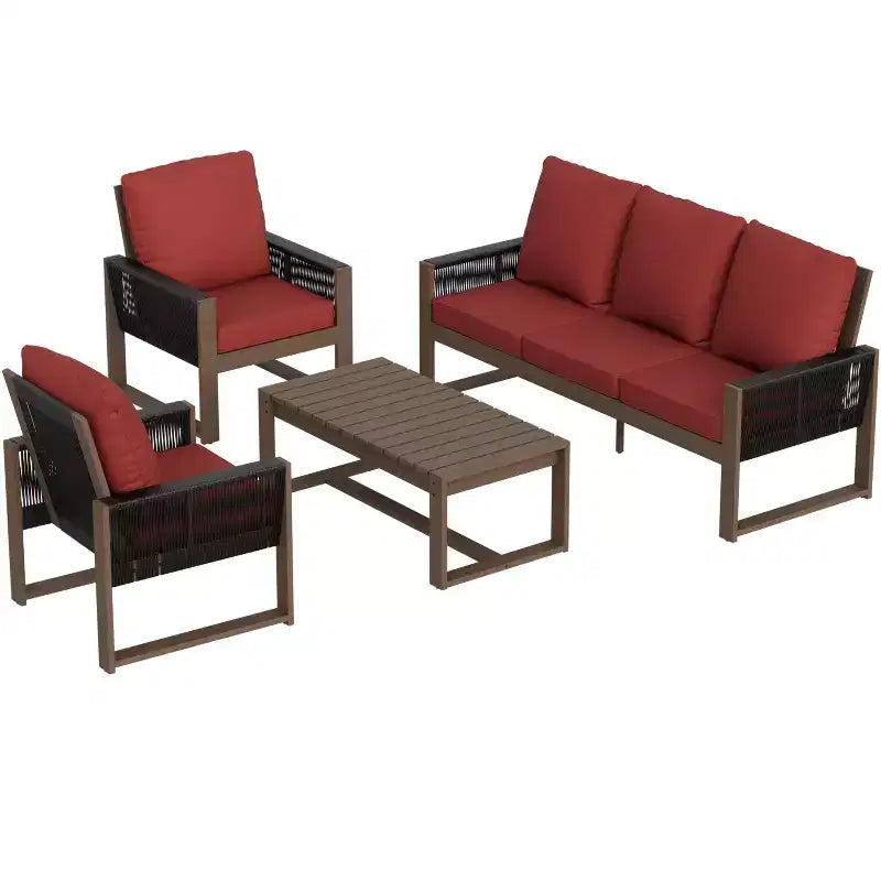 EAGLE PEAK Ensemble de mobilier de jardin 4 pièces en cèdre naturel, salon de jardin d'extérieur avec table basse