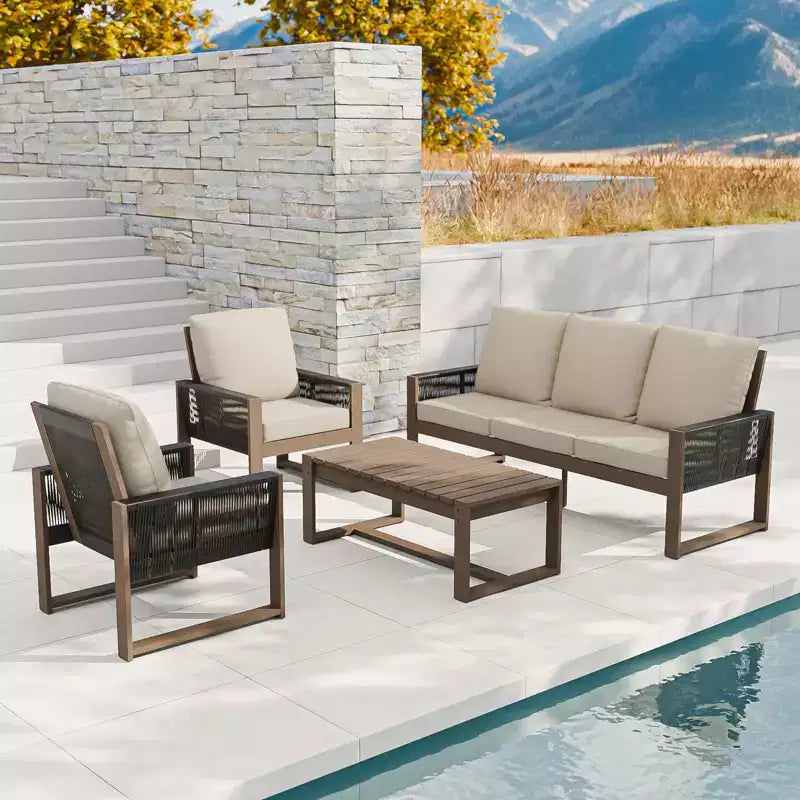 EAGLE PEAK Ensemble de mobilier de jardin 4 pièces en cèdre naturel, salon de jardin d'extérieur avec table basse