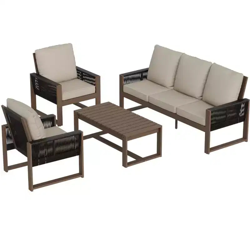EAGLE PEAK Ensemble de mobilier de jardin 4 pièces en cèdre naturel, salon de jardin d'extérieur avec table basse