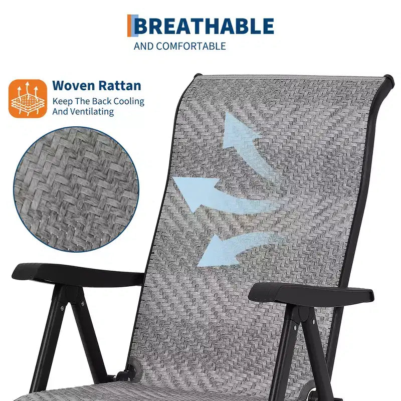 Chaises longues pliantes de patio en rotin (1 pièce), dossier haut réglable et accoudoir élargi, chaises pliantes portables en rotin, pour l'intérieur et le bord de piscine