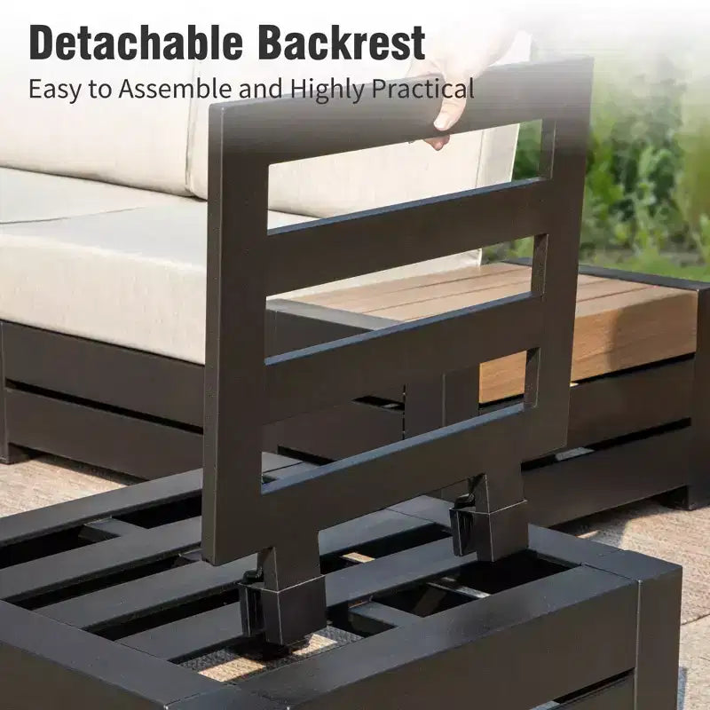 Canapé d'angle modulable d'extérieur Captiva Designs avec coussins épais et table aspect bois