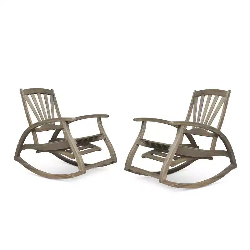 GDFStudio Dora Chaise berçante en bois d'acacia avec repose-pieds rétractable et design à lattes (Lot de 2)