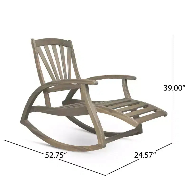 GDFStudio Dora Chaise berçante en bois d'acacia avec repose-pieds rétractable et design à lattes (Lot de 2)