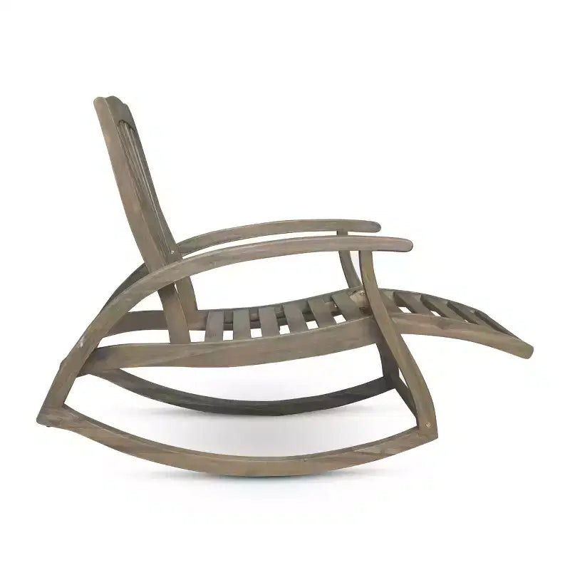 GDFStudio Dora Chaise berçante en bois d'acacia avec repose-pieds rétractable et design à lattes (Lot de 2)