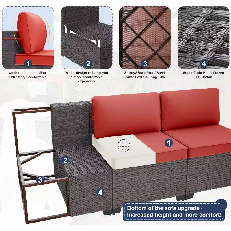 ALAULM Ensemble de 10 pièces de mobilier de patio, salons de conversation d'extérieur en rotin osier, ensemble de canapés de mobilier
