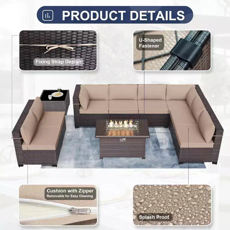 ALAULM Ensemble de 10 pièces de mobilier de patio, salons de conversation d'extérieur en rotin osier, ensemble de canapés de mobilier