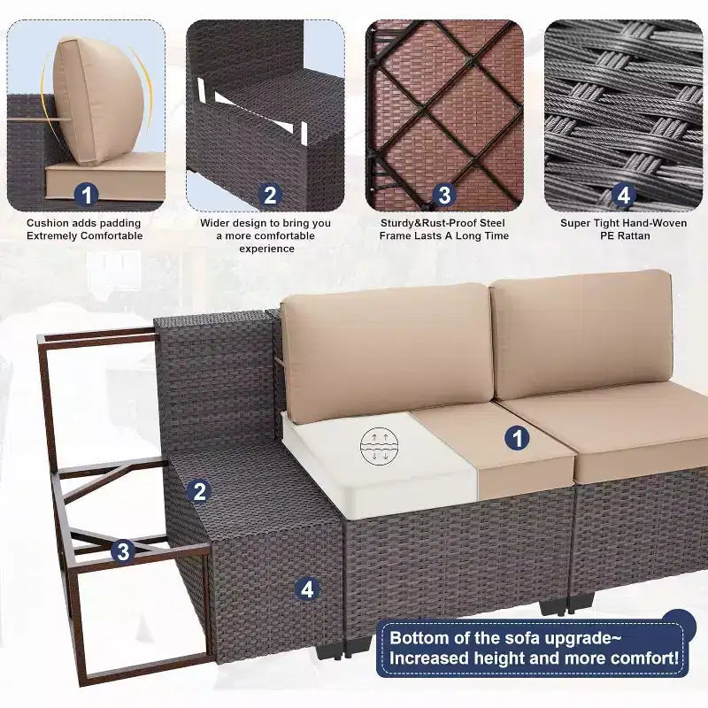 ALAULM Ensemble de 10 pièces de mobilier de patio, salons de conversation d'extérieur en rotin osier, ensemble de canapés de mobilier