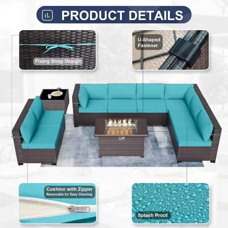 ALAULM Ensemble de 10 pièces de mobilier de patio, salons de conversation d'extérieur en rotin osier, ensemble de canapés de mobilier