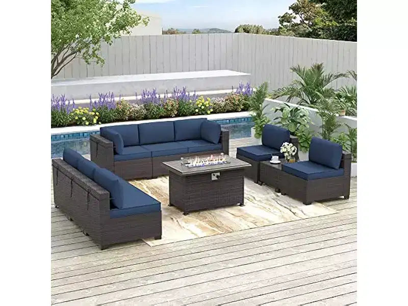ALAULM Ensemble de 10 pièces de mobilier de patio, salons de conversation d'extérieur en rotin osier, ensemble de canapés de mobilier