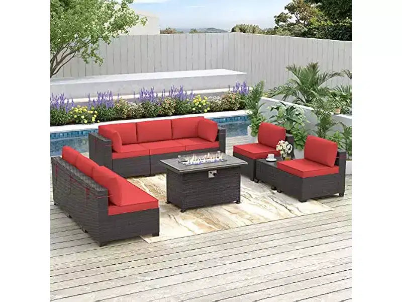ALAULM Ensemble de 10 pièces de mobilier de patio, salons de conversation d'extérieur en rotin osier, ensemble de canapés de mobilier