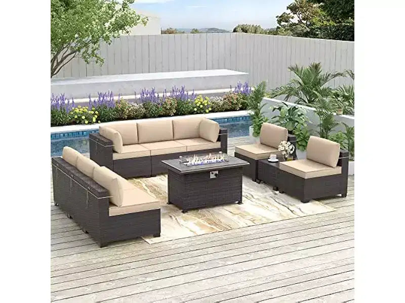 ALAULM Ensemble de 10 pièces de mobilier de patio, salons de conversation d'extérieur en rotin osier, ensemble de canapés de mobilier