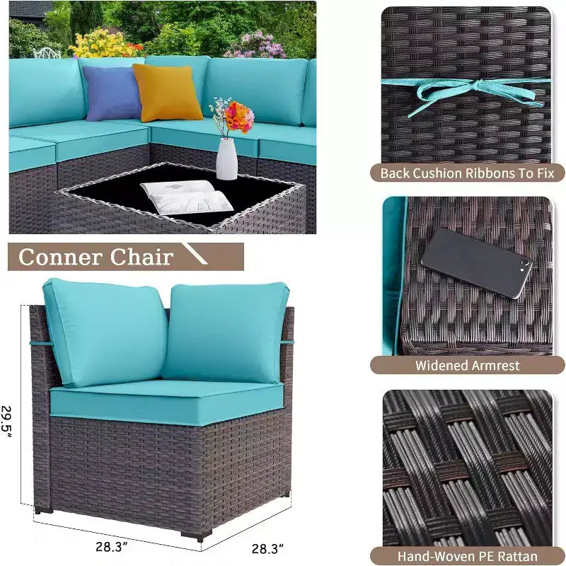 ALAULM Ensemble de mobilier de jardin 13 pièces, Ensembles de conversation d'extérieur en rotin osier, Ensemble de canapés modulables