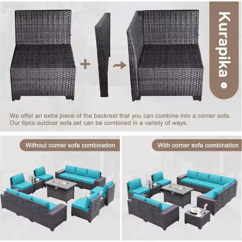 ALAULM Ensemble de mobilier de jardin 13 pièces, Ensembles de conversation d'extérieur en rotin osier, Ensemble de canapés modulables