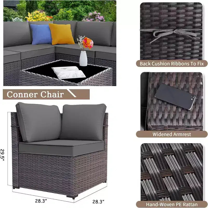 ALAULM Ensemble de mobilier de jardin 13 pièces, Ensembles de conversation d'extérieur en rotin osier, Ensemble de canapés modulables